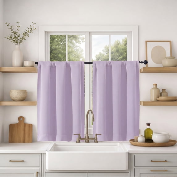 MKHILL Vela Lavender Blackout Tier Curtains 36 Inch Length 2 Panels, Thermal Insulated Room Darkening Rod Pocket Small Cafe Curtains for Kitchen Bathroom Camper RV, Each 30"W x 36"L