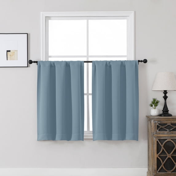 MKHILL Vela Mineral Short Blackout Curtains 36 Inch Length 2 Panels, Room Darkening Thermal Insulated Rod Pocket Small Tier Curtains for Kitchen Bathroom Camper RV, Each 30"W x 36"L, Mineral