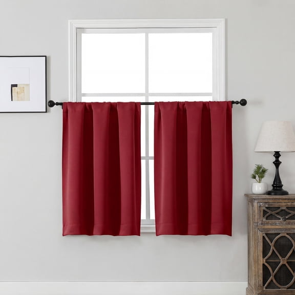 MKHILL Vela Red Short Blackout Curtains 36 Inch Length 2 Panels, Thermal Insulated Rod Pocket Small Window Drapes for Kitchen Bathroom, Each 30"W x 36"L