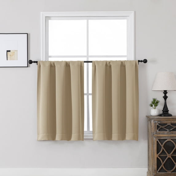 MKHILL Vela Taupe Blackout Tier Curtains 36 Inch Length 2 Panels, Thermal Insulated Room Darkening Rod Pocket Small Window Drapes for Kitchen Bathroom Cafe Camper, Each 30"W x 36"L