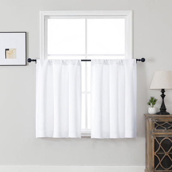 MKHILL Vela Pure White Blackout Tier Curtains 36 Inch Length 2 Panels, Thermal Insulated Room Darkening Rod Pocket Small Cafe Curtains for Kitchen Bathroom Camper RV, Each 30"W x 36"L