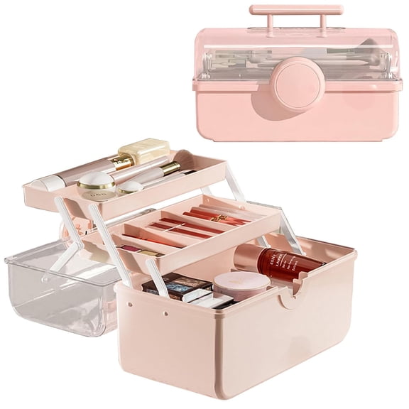 WMM Makeup Storage Organizer, Large Capacity Organizer with Transparent Visual Cover, Handle 3 Layers Portable Cosmetic Box Easily Organize Your Cosmetics, Jewelry and Hair Accessories