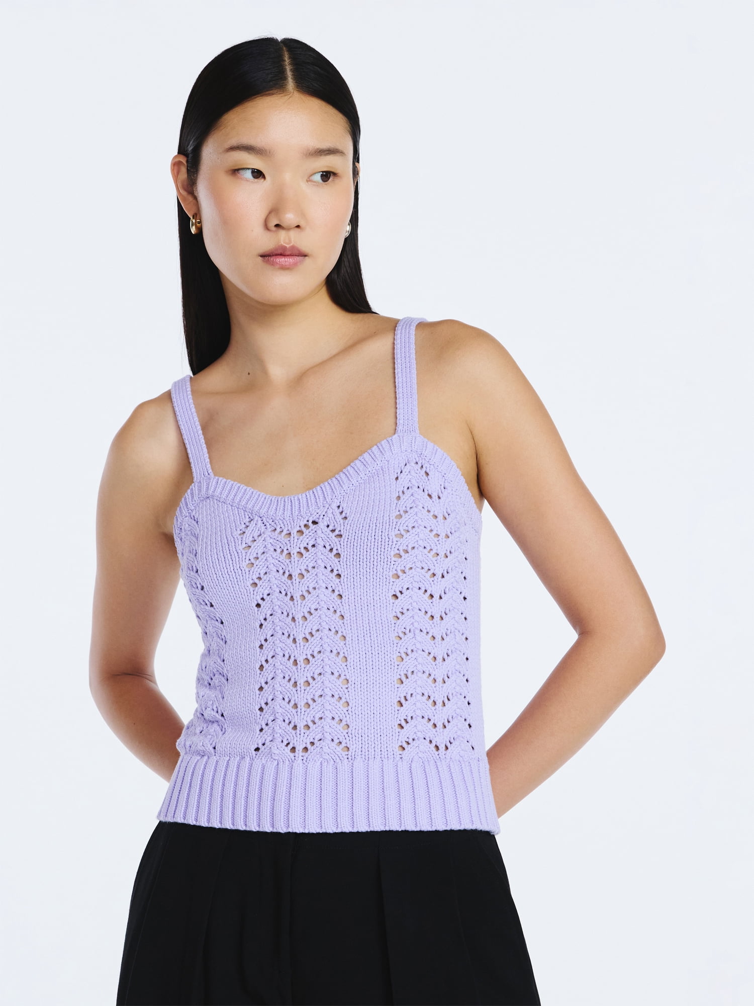 Scoop Women’s and Women's Plus Crochet Sweater Tank Top with Sweetheart Neck, Sizes XS-4X