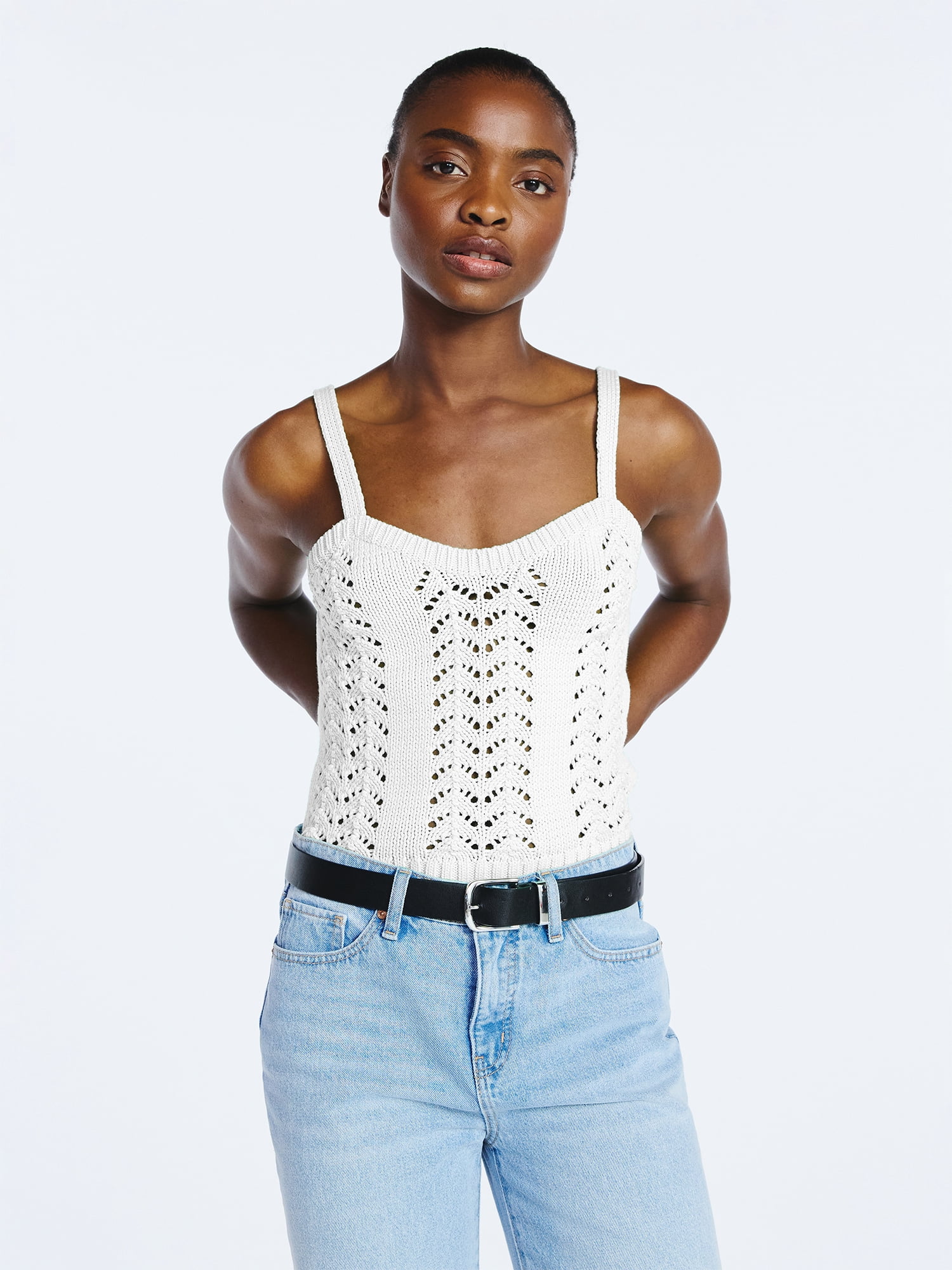 Scoop Women’s and Women's Plus Crochet Sweater Tank Top with Sweetheart Neck, Sizes XS-4X
