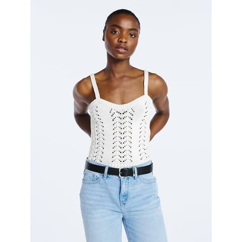 Women’s and Women's Plus Crochet Sweater Tank Top with Sweetheart Neck, Sizes XS-4X