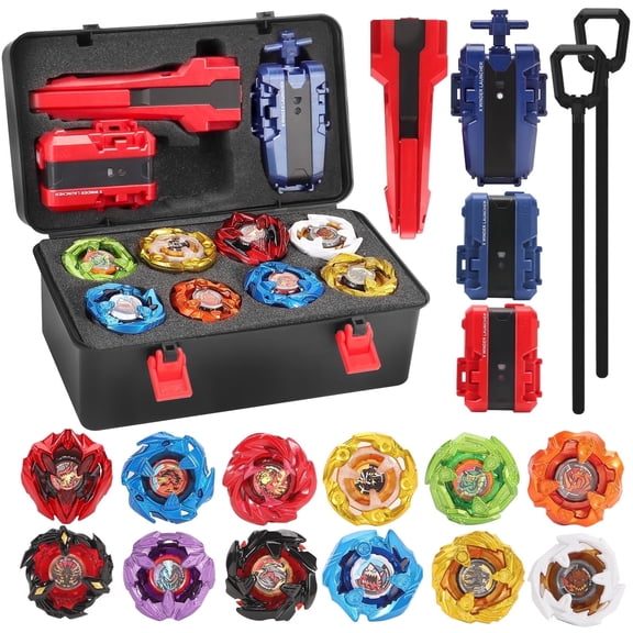 WMN X Battling Set, 12 Spinning Tops, 3 Launchers and 1 Grip with Storage Box, Kids Toys Birthday Gift Ideal for 6+ Years Old Boys