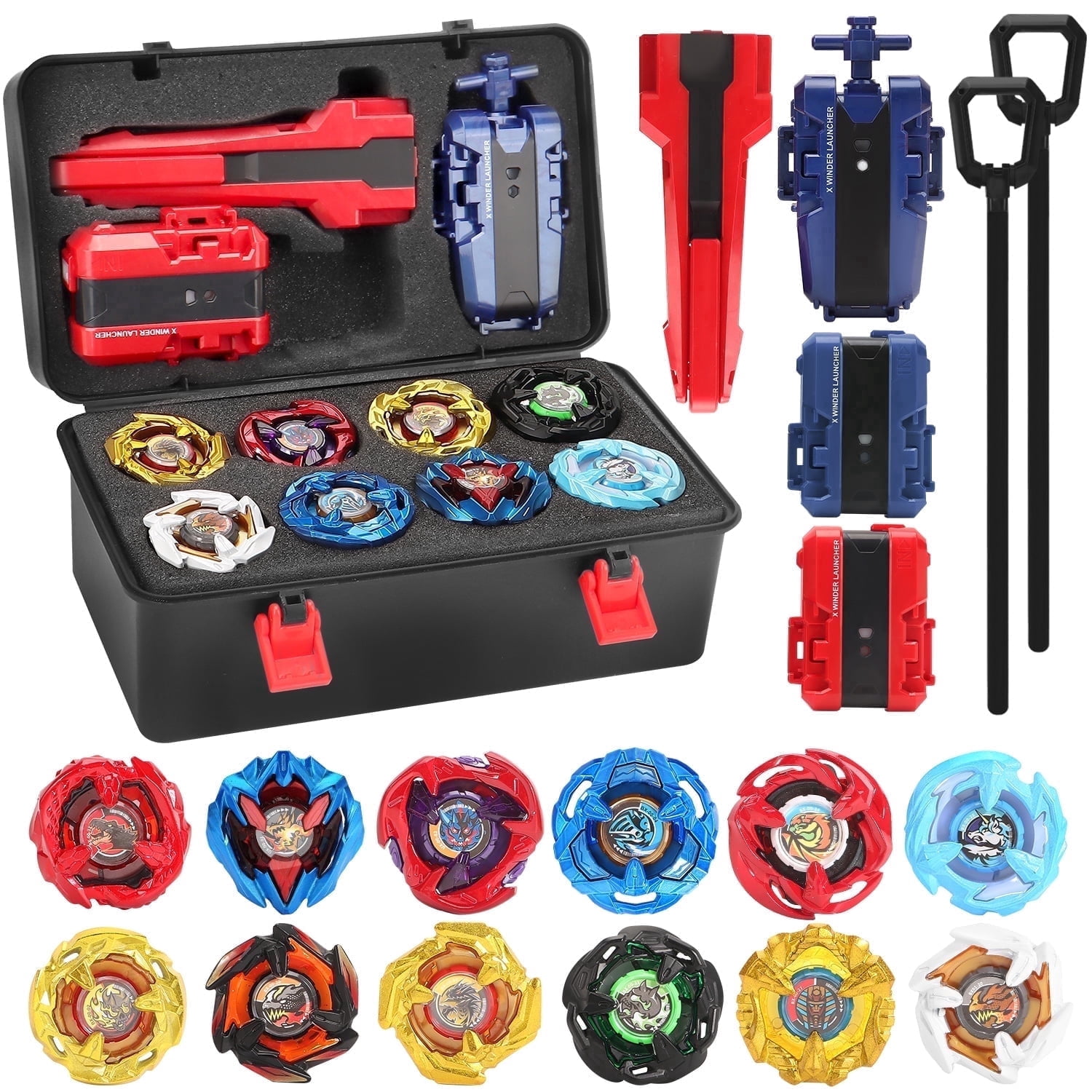WMN X-Plus Bey Battling Top Gyros Toy Set Toy Gift for Children Boys Ages 6 -12+ Combat Battling Game 12 Spinning Tops 3 Two Way Launchers Grip Starter