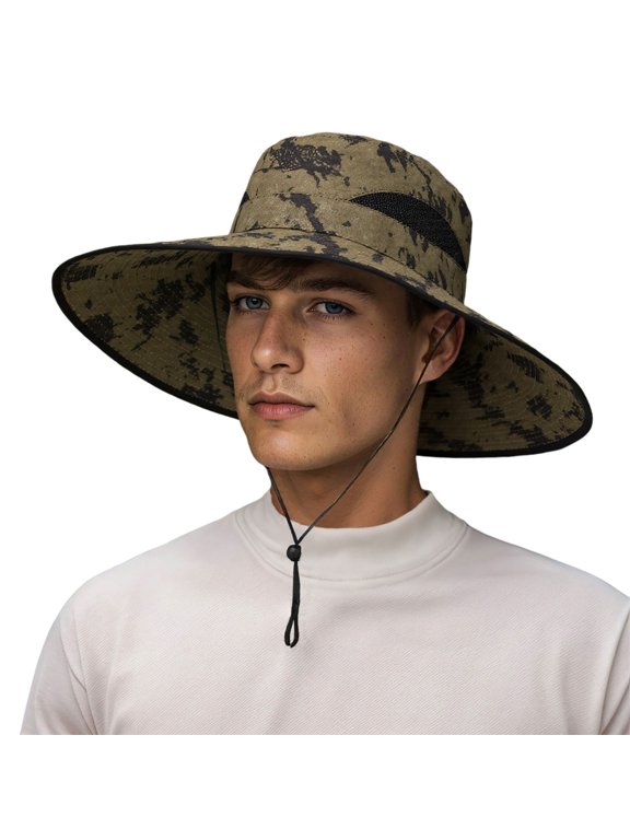 Mens Bucket Hats Wide Brim Hat Adjustable String Fishing Mesh Mountaineering Sun Hat
