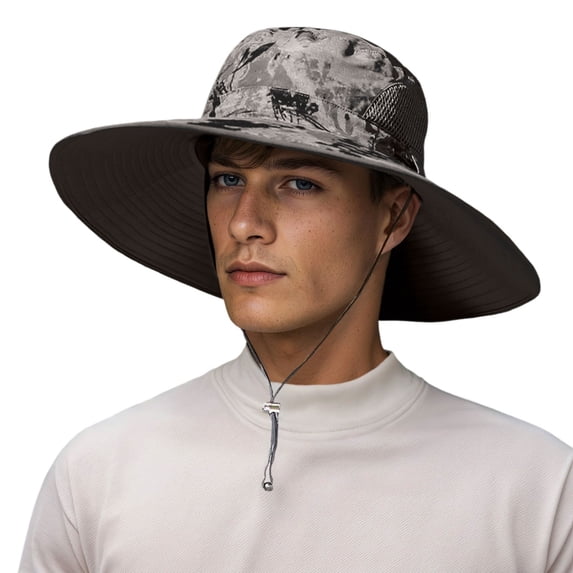 WMNTST Mens Bucket Hats Wide Brim Outdoor Hat Fishing Breathable Mesh Adjustable String Sun Hat
