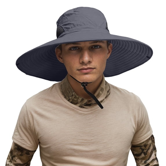 WMNTST Mens Bucket Hats Solid Wide Brim Outdoor Hat Fishing Breathable Mesh Adjustable String Sun Hat