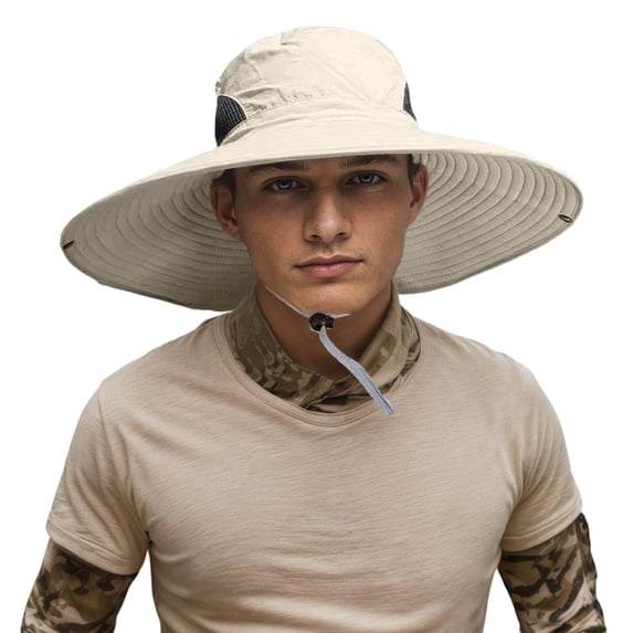 WMNTST Mens Bucket Hats Solid Wide Brim Outdoor Hat Fishing Breathable Mesh Adjustable String Sun Hat