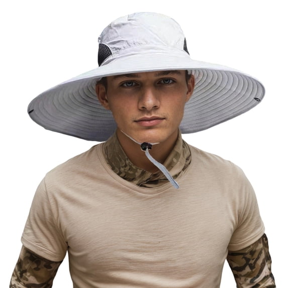 WMNTST Mens Bucket Hats Solid Wide Brim Outdoor Hat Fishing Breathable Mesh Adjustable String Sun Hat