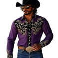 thumbnail image 1 of WMNTST Mens Shirts Western Retro Floral Print Shirt Casual Button Up Long Sleeve Cowboy Party And Outdoor Events Tops, 1 of 4