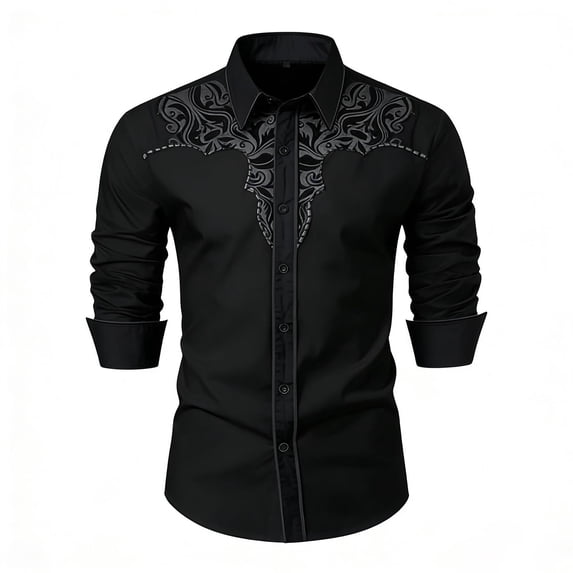 WMNTST Mens Western Cowboy Shirts Long Sleeve Embroidered Slim Fit Button Up Collared Shirts With Pockets Daily Top