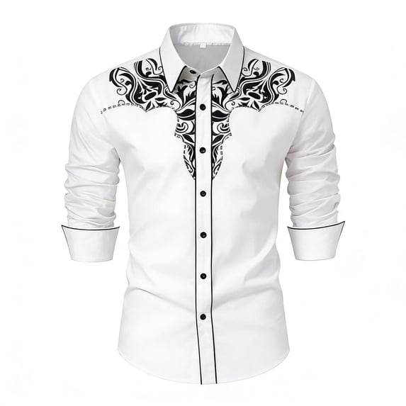 WMNTST Mens Western Cowboy Shirts Long Sleeve Embroidered Slim Fit Button Up Collared Shirts With Pockets Daily Top