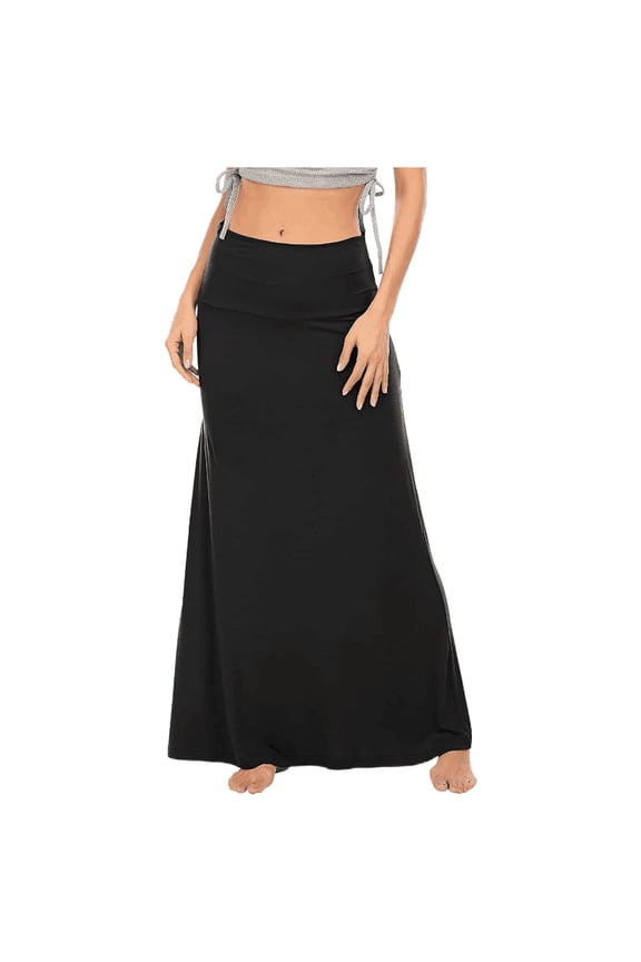 Women's A-Line Skirt Ruched High Waist Long Flared Liner Soft Draped Fabric Loose Fit Solid Color All Season Bottom