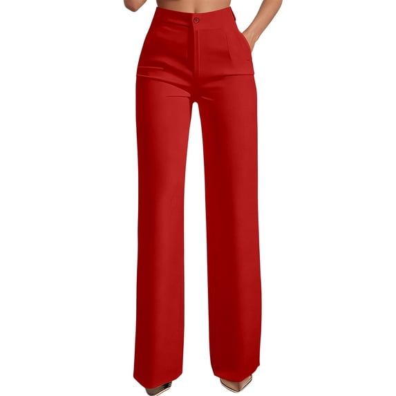 WMNTST Women's Dress Pants Straight-Leg High Waisted Business Trousers Solid Color Regular Fit Everyday Office Casual Pant