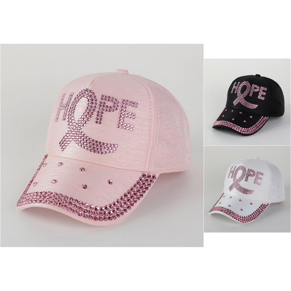 WMNTST Women's Rhinestone Baseball Cap Cancer Awareness Ribbon All-Season Cap Sparkly Classic Athletic Leisure Dad Hat