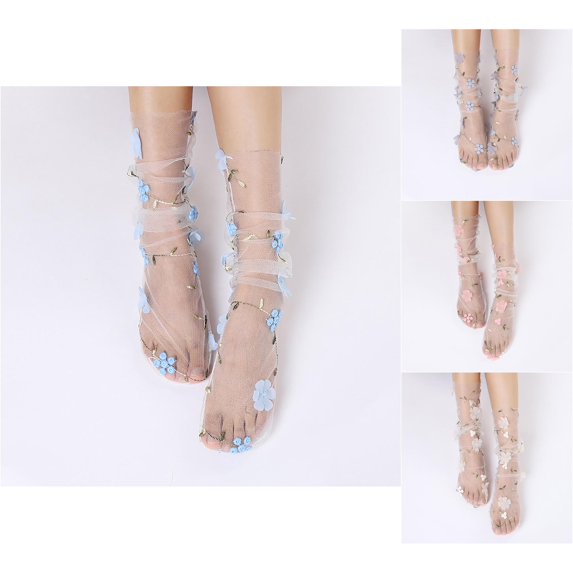 WMNTST Women's Socks Crew Socks Sheer Floral Spring And Summer Socks Solid Color Breathable Holiday Hosiery