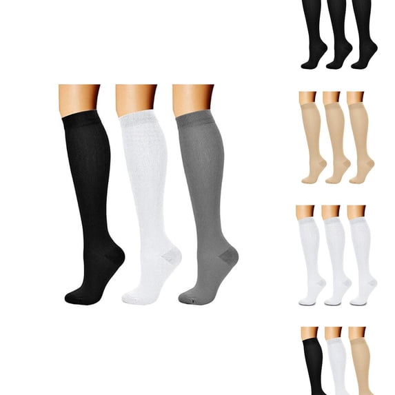 WMNTST Women's Socks Knee-High Ribbed Spring And Winter Solid Color Socks 3 Pairs Thin Classic Holiday Hosiery