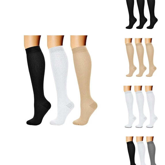 WMNTST Women's Socks Knee-High Ribbed Spring And Winter Solid Color Socks 3 Pairs Thin Classic Holiday Hosiery