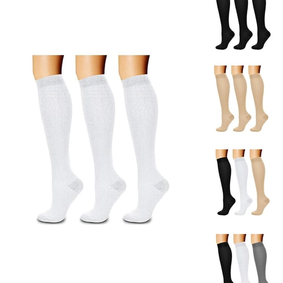 WMNTST Women's Socks Knee-High Ribbed Spring And Winter Solid Color Socks 3 Pairs Thin Classic Holiday Hosiery