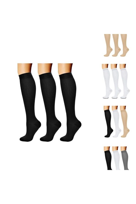 Women's Socks Knee-High Ribbed Spring And Winter Solid Color Socks 3 Pairs Thin Classic Holiday Hosiery