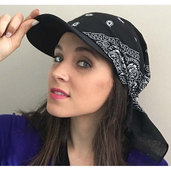 WMNTST Women's Sun Headscarf Summer Beach Hat Flower-Print Headscarf Retro Boho Style Travel And Outdoor Sports Baseball Cap