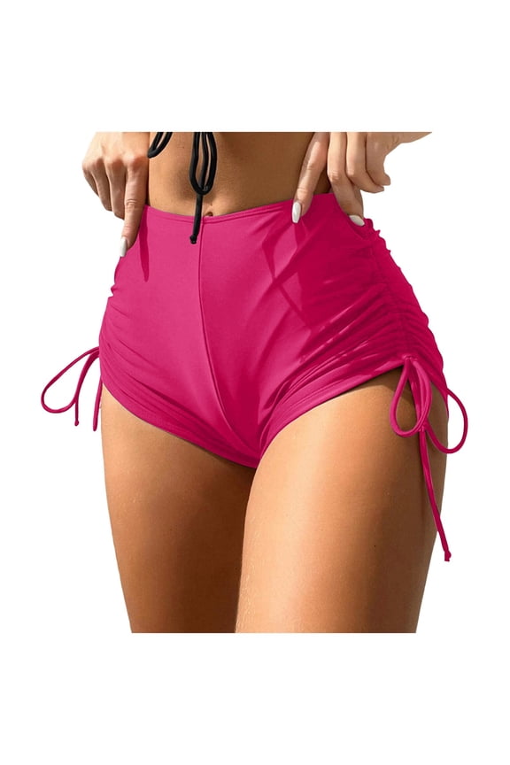 Women's Swim Brief Side Drawstring Bikini Bottom High Waist Tummy Control Minimalist Beach Vacation Swimwear