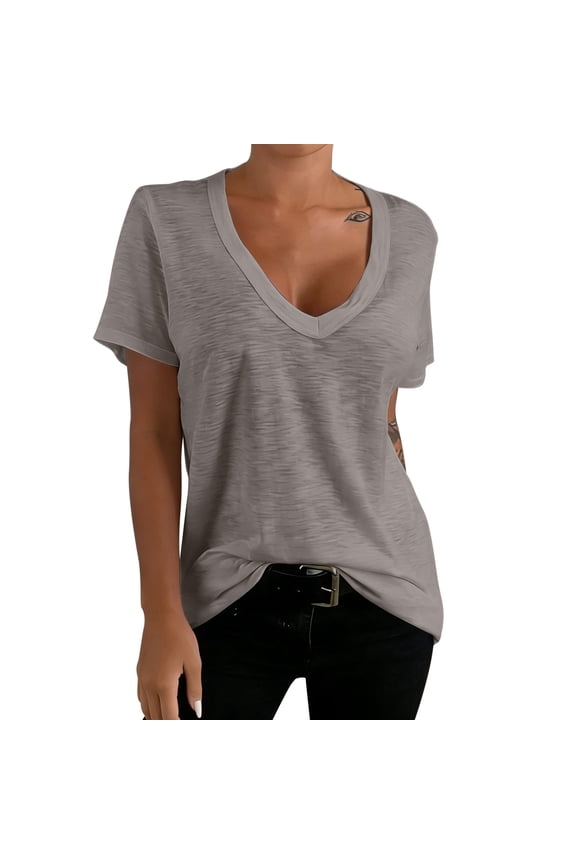 Women's Tshirts V-Neck Solid Color Short Sleeved Summer Base Layer Classic Minimalist Casual Commute Holiday Tee Tops