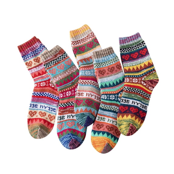 WMNTST Womens Above Ankle Socks 5 Pairs Knit Socks Ethnic Pattern Winter Warm Thermal Soft Thick Cozy Sock