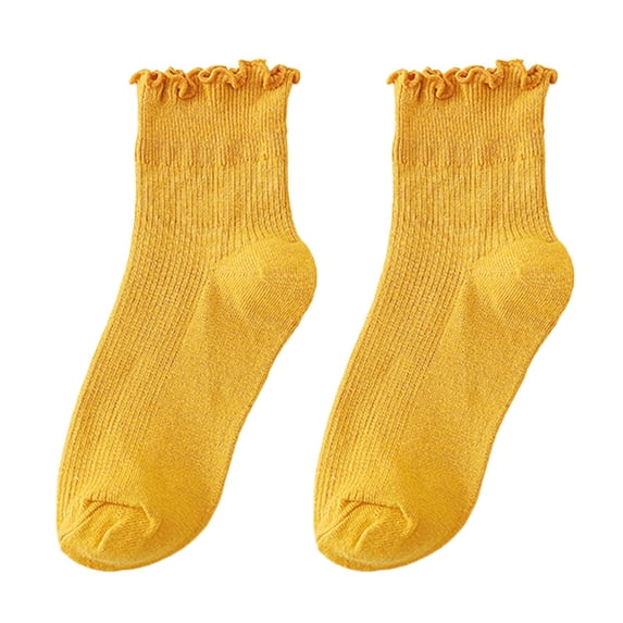 WMNTST Womens Ankle Socks With Ruffled Trimmed Hosiery Solid Color Casual Holiday Classic Sock