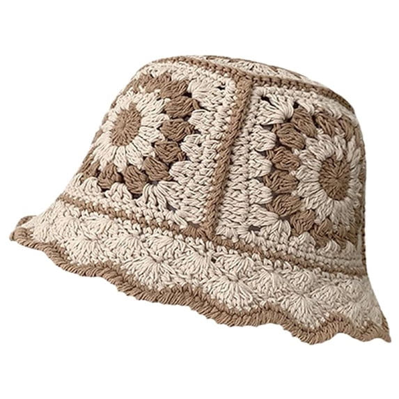 WMNTST Womens Bucket Hats Wide Brim Color Blocked Knitted Hat Hollow Breathable Daily Fisherman Hat