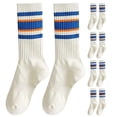 thumbnail image 1 of WMNTST Womens Crew Socks 5 Pairs Autumn Winter Warm Striped Ribbed Knitting Casual Socks Sports Sock, 1 of 2