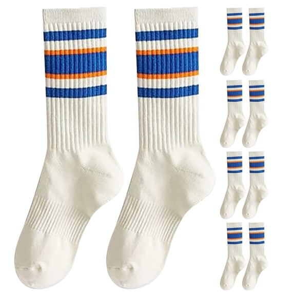 WMNTST Womens Crew Socks 5 Pairs Autumn Winter Warm Striped Ribbed Knitting Casual Socks Sports Sock