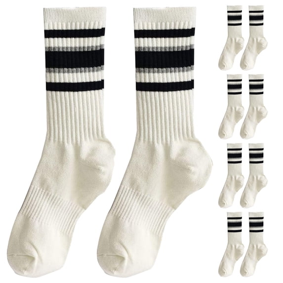 WMNTST Womens Crew Socks 5 Pairs Autumn Winter Warm Striped Ribbed Knitting Casual Socks Sports Sock