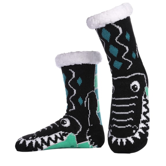 WMNTST Womens Crew Socks With Grips Warm Printed Winter Slipper Socks Soft Cozy Fuzzy Lined Indoor Sock