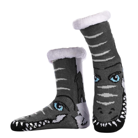 WMNTST Womens Crew Socks With Grips Warm Printed Winter Slipper Socks Soft Cozy Fuzzy Lined Indoor Sock