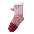 thumbnail image 1 of WMNTST Womens Fuzzy Socks With Grips Color Block Textured Crew Sock With Cute Pompoms Cozy Winter Socks, 1 of 5