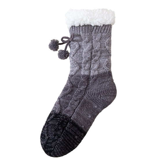 WMNTST Womens Fuzzy Socks With Grips Color Block Textured Crew Sock With Cute Pompoms Cozy Winter Socks