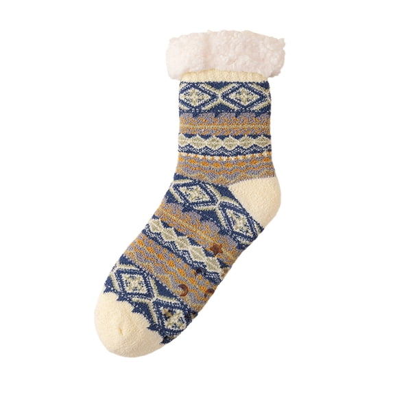 WMNTST Womens Fuzzy Socks With Grips Ethnic Geometric Winter Thermal Crew Socks Cold Weather Home Sock