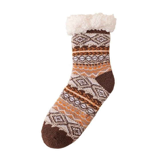 WMNTST Womens Fuzzy Socks With Grips Ethnic Geometric Winter Thermal Crew Socks Cold Weather Home Sock