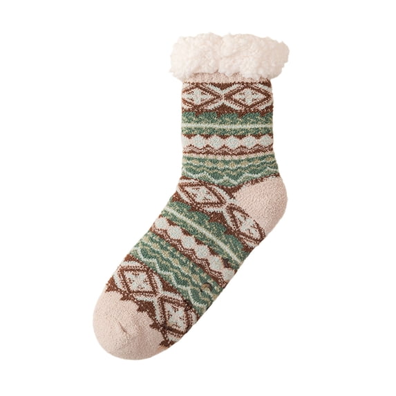 WMNTST Womens Fuzzy Socks With Grips Ethnic Geometric Winter Thermal Crew Socks Cold Weather Home Sock