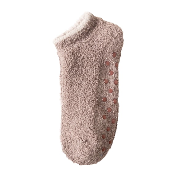 WMNTST Womens Fuzzy Socks With Grips Velvet Fall Winter Thick Socks Solid Color Warm Sock Slippers