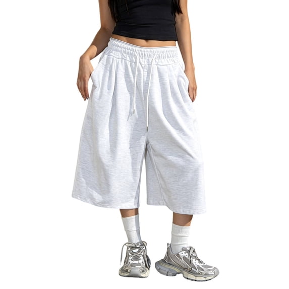 WMNTST Womens Pants Wide Leg Solid Color High Waist Drawstring Pocket Cropped Sweatpants Loose Fit Daily Soft Loose Pant