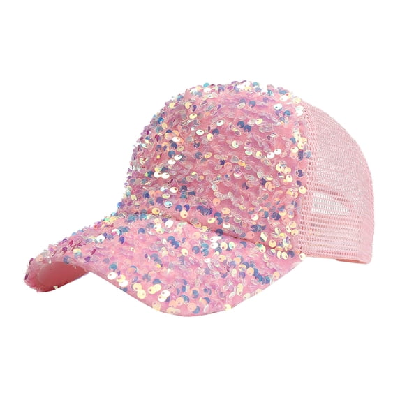 WMNTST Womens Sequined Baseball Caps Curved Brim Mesh Adjustable Casual Caps Shiny Party Night Club Hop Hat