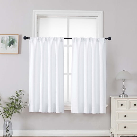 Chyhomenyc White Curtains 45 Inch Length 2 Panels for Bedroom, Light Filtering Thermal Insulated Solid Soft Rod Pocket Window Curtain Panel Drapes for Living Room, Each 40Wx45L Inch, 2 Panels