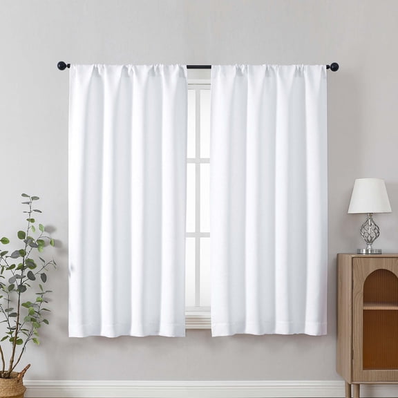 Chyhomenyc White Curtains 45 Inch Length 2 Panels for Bedroom, Light Filtering Thermal Insulated Solid Soft Rod Pocket Window Curtain Panel Drapes for Living Room, Each 40Wx45L Inch, 2 Panels