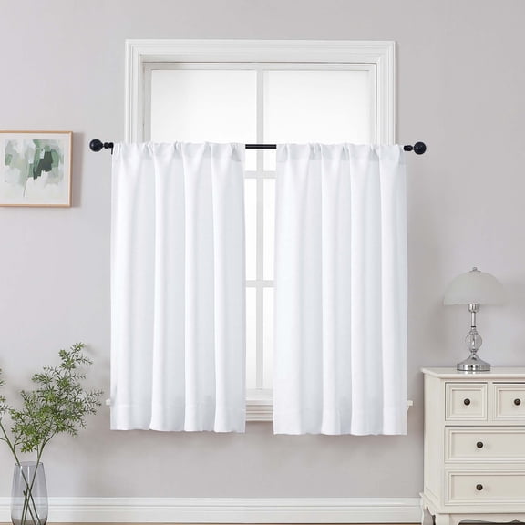 Chyhomenyc White Curtains 45 Inch Length 2 Panels for Bedroom, Light Filtering Thermal Insulated Solid Soft Rod Pocket Window Curtain Panel Drapes for Living Room, Each 40Wx45L Inch, 2 Panels