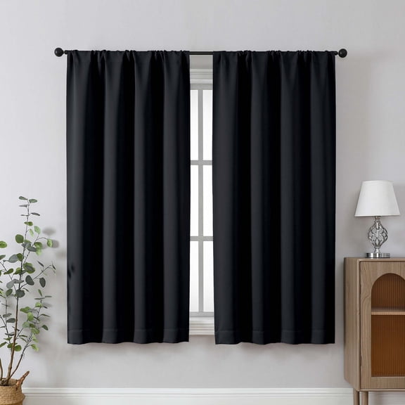 Chyhomenyc Black Blackout Curtains for Living Room 54 Inches Long 2 Panels, Thermal Insulated Noise Reducing Solid Rod Pocket Curtains for Bedroom Windows, Each 40Wx54L Inch